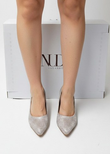 Bej Desenli Pliseli Stiletto Topuklu - Görsel 2