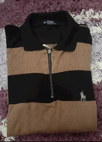 Uzun Kollu Kahverengi Siyah Çizgili Polo Sweatshirt - Görsel 2