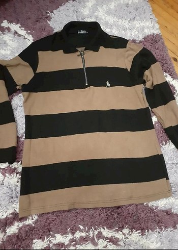 Uzun Kollu Kahverengi Siyah Çizgili Polo Sweatshirt - Görsel 3