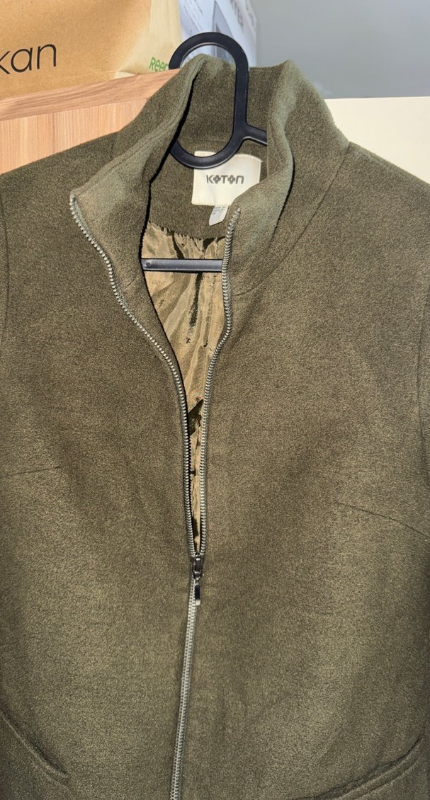 Haki Fermuarlı KAŞE Kaban KOTON - Görsel 2
