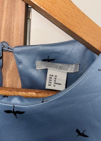 Uzun Kollu Gri Mavi Kuş Desenli Uzun Elbise H&M MARKA - Görsel 2