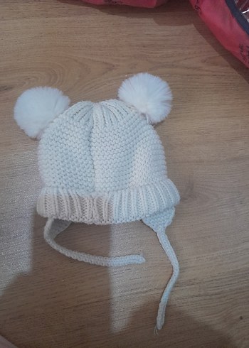 6-12 Ay, 18 cm Beden Beyaz Örgü Çocuk Bere İpli ZARA