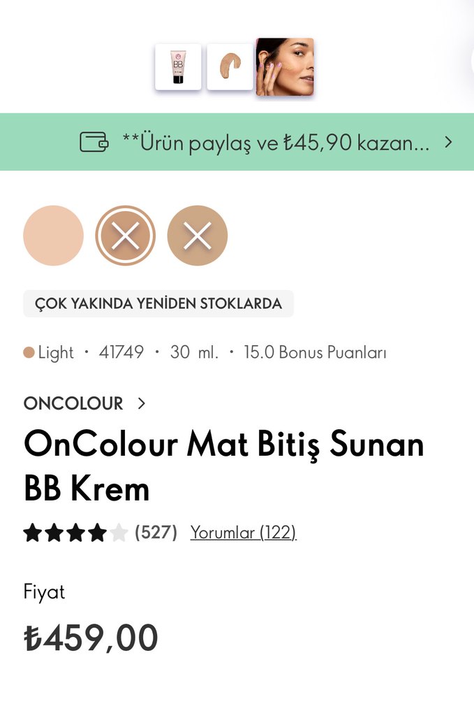 OnColour Mat BB Krem SPF10 
Light  41749 tonu
2 adet fiyatıdır - Görsel 3