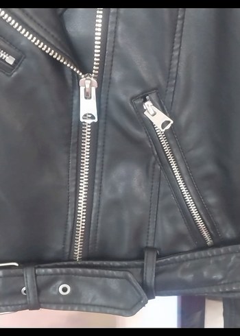l Beden siyah Renk Kadın Siyah Deri Biker Ceket