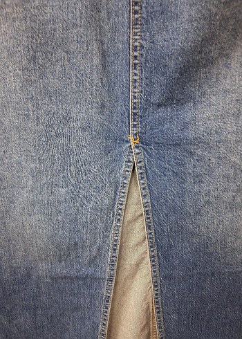 Zara Gri Mavi Yırtmaçlı Midi Kot Etek