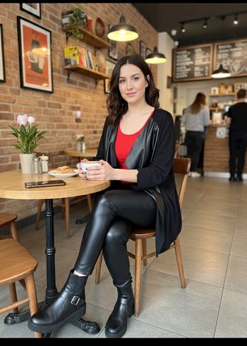 Zara Siyah Deri Salas Midi Ceket
