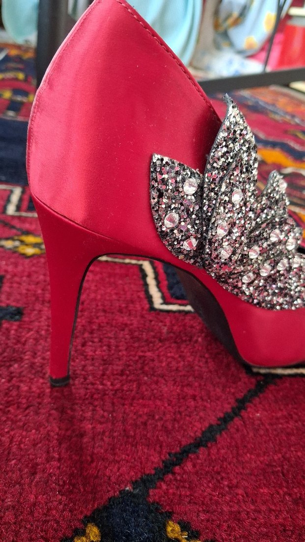 Pembe Taşlı  Desenli Tokalı Yüksek Topuklu Stiletto - Görsel 3