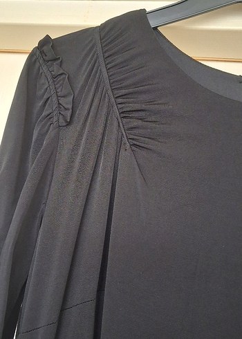 Uzun Kollu Drapeli Siyah Kadın Elbise - Görsel 10