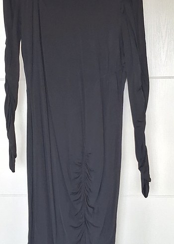 Uzun Kollu Drapeli Siyah Kadın Elbise - Görsel 4