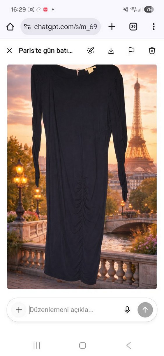 Uzun Kollu Drapeli Siyah Kadın Elbise - Görsel 5