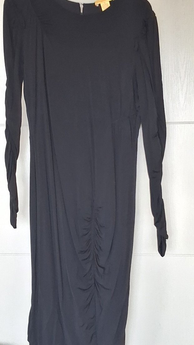 Uzun Kollu Drapeli Siyah Kadın Elbise - Görsel 4