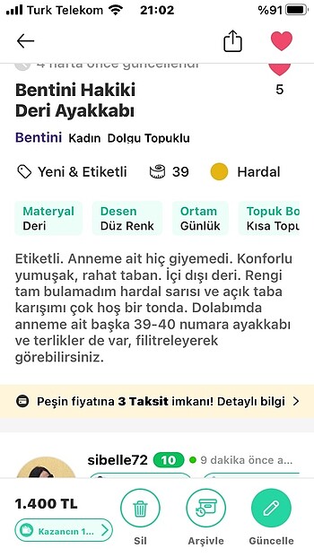 Diğer Bentini Etiketli Hakiki Deri Ayakkabı