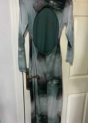 Uzun Kollu Gri Drapeli Kadın Elbise - Görsel 2