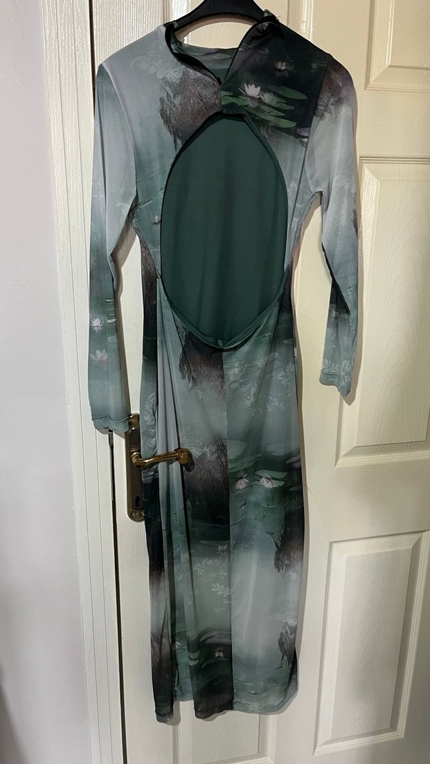 Uzun Kollu Gri Drapeli Kadın Elbise - Görsel 2