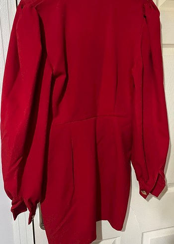 Kırmızı V Yaka Kadın Midi Elbise - Görsel 2