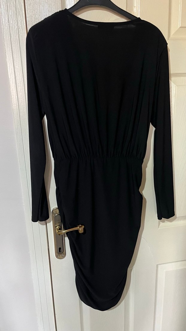 Uzun Kollu Siyah Drapeli Kadın Abiye Elbise - Görsel 2