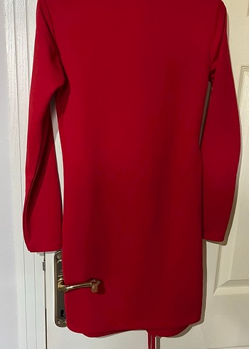Kırmızı Yüksek Yakalı Midi Triko Elbise - Görsel 2