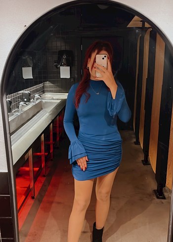 Uzun Kollu Drapeli Lacivert Kadın Triko Elbise - Görsel 3