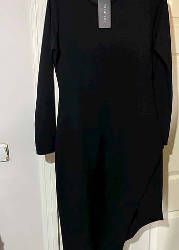 Siyah Uzun Kollu Drapeli Kadın Elbise - Görsel 2