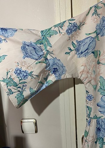 Bohem Tarzı Mavi Çiçekli gömlek elbise - Görsel 3