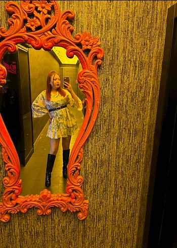 Bohem Tarzı Mavi Çiçekli gömlek elbise - Görsel 4