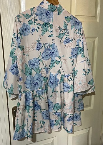 Bohem Tarzı Mavi Çiçekli gömlek elbise - Görsel 2