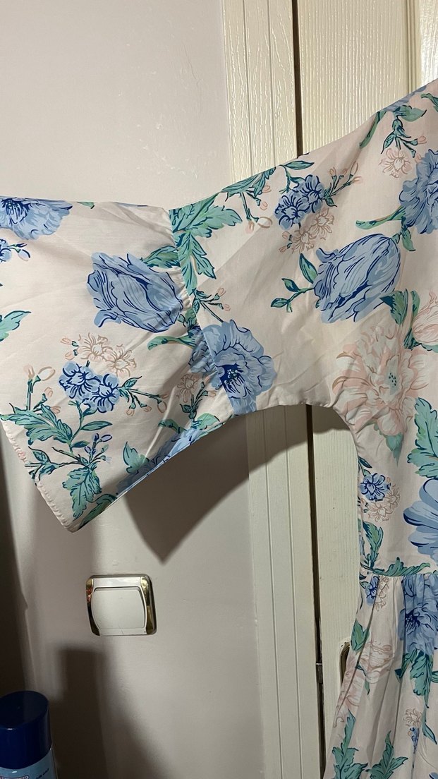 Bohem Tarzı Mavi Çiçekli gömlek elbise - Görsel 3