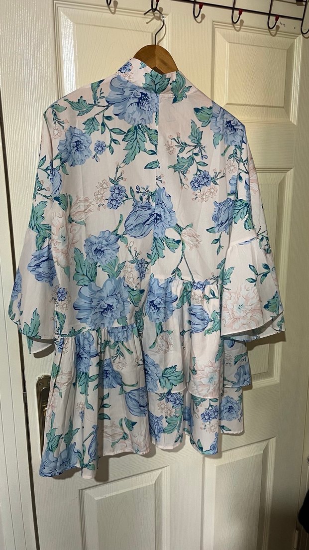 Bohem Tarzı Mavi Çiçekli gömlek elbise - Görsel 2