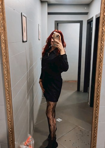 Siyah Düğmeli Gömlek Elbise - Görsel 3