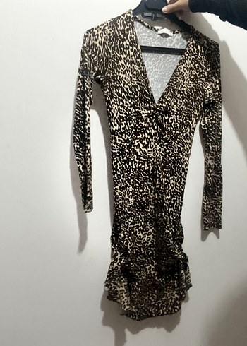 Kahverengi Yılan Desenli Uzun Kollu Elbise - Görsel 3