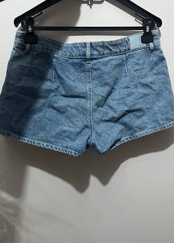 Mavi Mini Pileli Kot Etek şortlu - Görsel 7