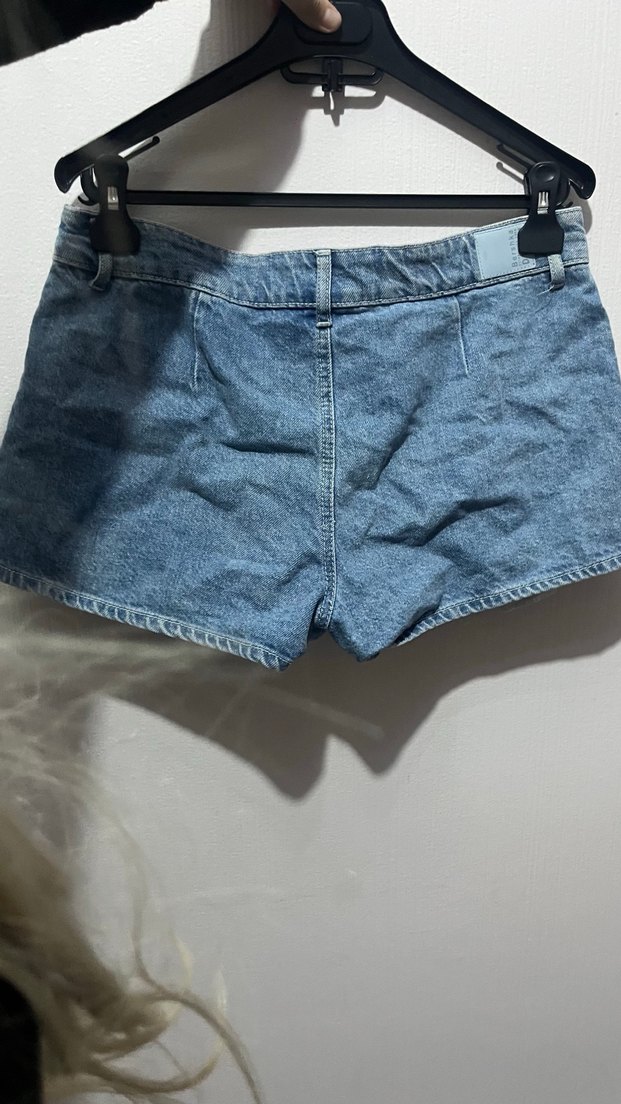 Mavi Mini Pileli Kot Etek şortlu - Görsel 5