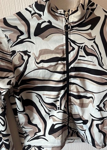 Kadın Uzun Kollu Fermuarlı Batik Desen Bluz - Görsel 5