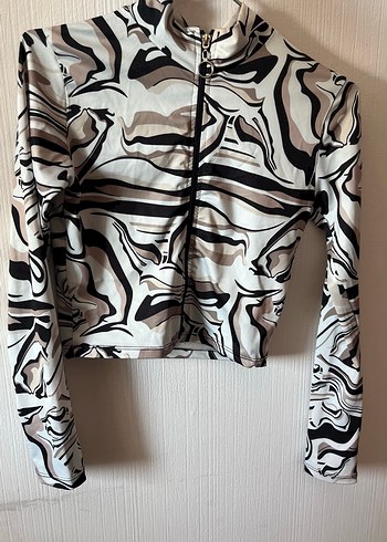 Kadın Uzun Kollu Fermuarlı Batik Desen Bluz - Görsel 3