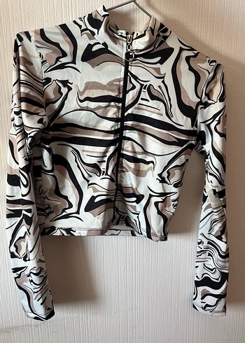 Kadın Uzun Kollu Fermuarlı Batik Desen Bluz - Görsel 2