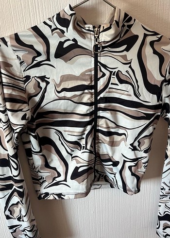 Kadın Uzun Kollu Fermuarlı Batik Desen Bluz - Görsel 4