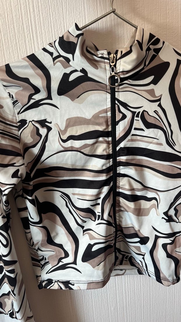 Kadın Uzun Kollu Fermuarlı Batik Desen Bluz - Görsel 5