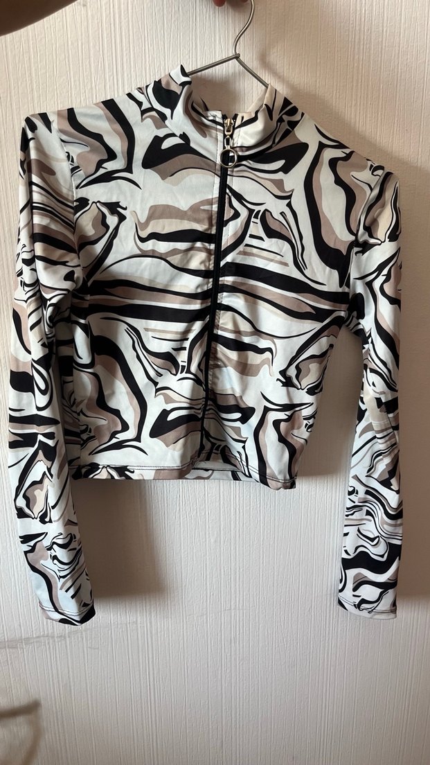 Kadın Uzun Kollu Fermuarlı Batik Desen Bluz - Görsel 3