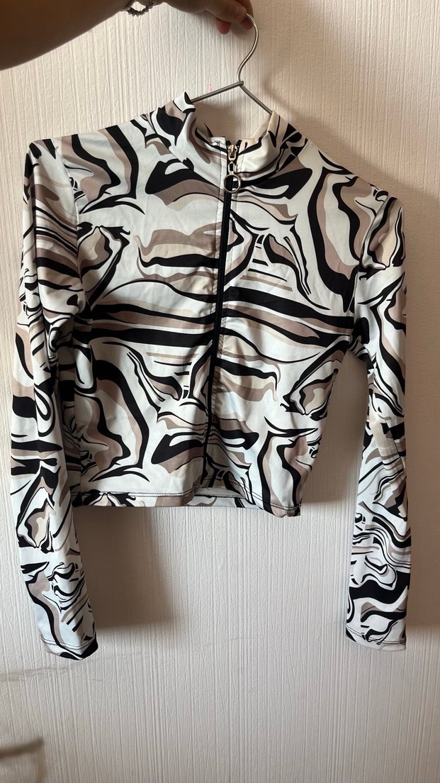 Kadın Uzun Kollu Fermuarlı Batik Desen Bluz - Görsel 2