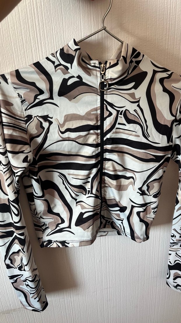 Kadın Uzun Kollu Fermuarlı Batik Desen Bluz - Görsel 4