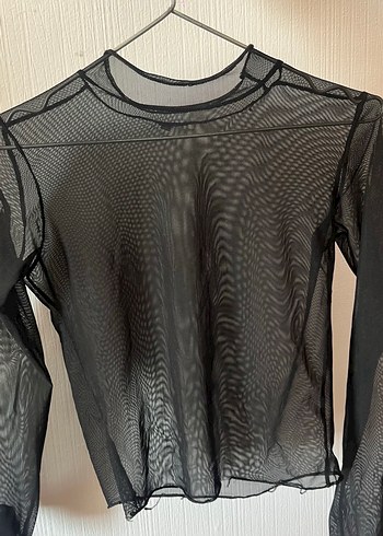 Siyah Transparan Uzun Kollu Boğazlı Bluz - Görsel 3