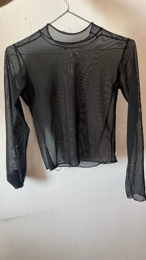 Siyah Transparan Uzun Kollu Boğazlı Bluz - Görsel 2