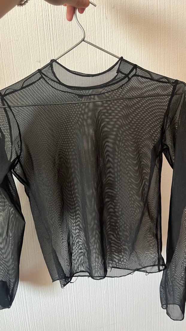 Siyah Transparan Uzun Kollu Boğazlı Bluz - Görsel 3