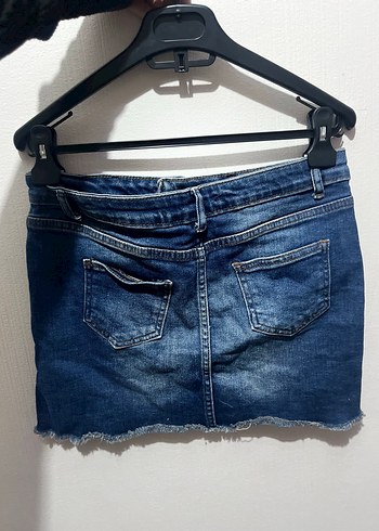 Koyu Mavi Denim Mini Etek - Görsel 3