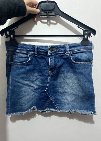 Koyu Mavi Denim Mini Etek - Görsel 2