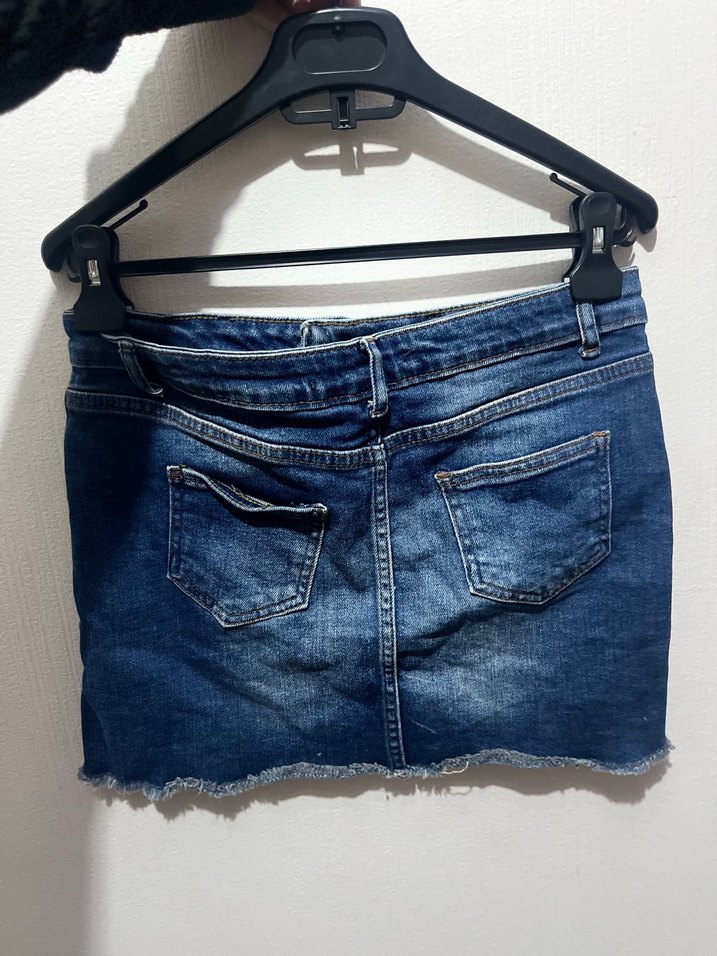 Koyu Mavi Denim Mini Etek - Görsel 3