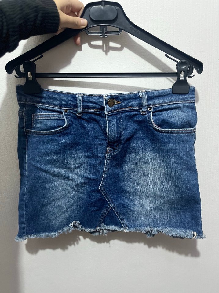 Koyu Mavi Denim Mini Etek - Görsel 2