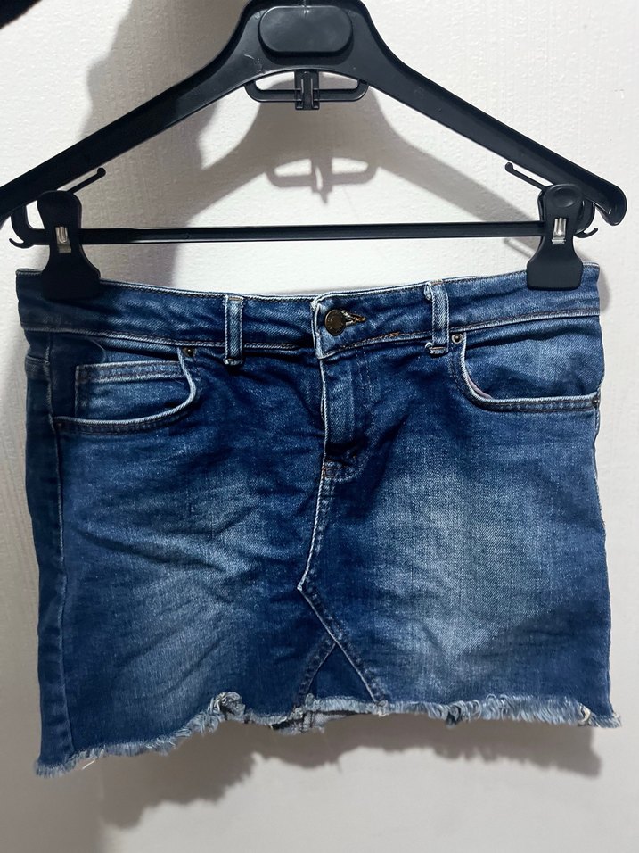 Koyu Mavi Denim Mini Etek - Görsel 4