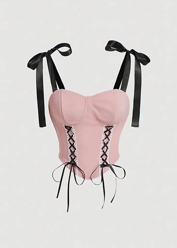 Dantel Detaylı Pembe Gotik Büstiyer - Görsel 2