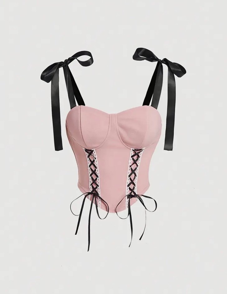 Dantel Detaylı Pembe Gotik Büstiyer - Görsel 2